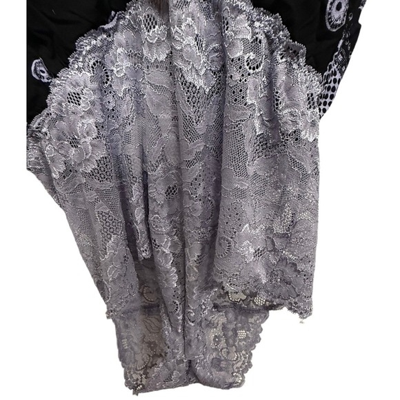 Free People Intimately On Board Boho Lace Body Suit Black Purple Size Large - Picture 7 of 11